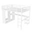 Lit mezzanine grand format avec garde-robe intégré, lit mezzanine en métal avec bureau et tablettes de rangement, blanc