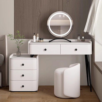Coiffeuse avec miroir lumineux, 5 tiroirs, 1 chaise