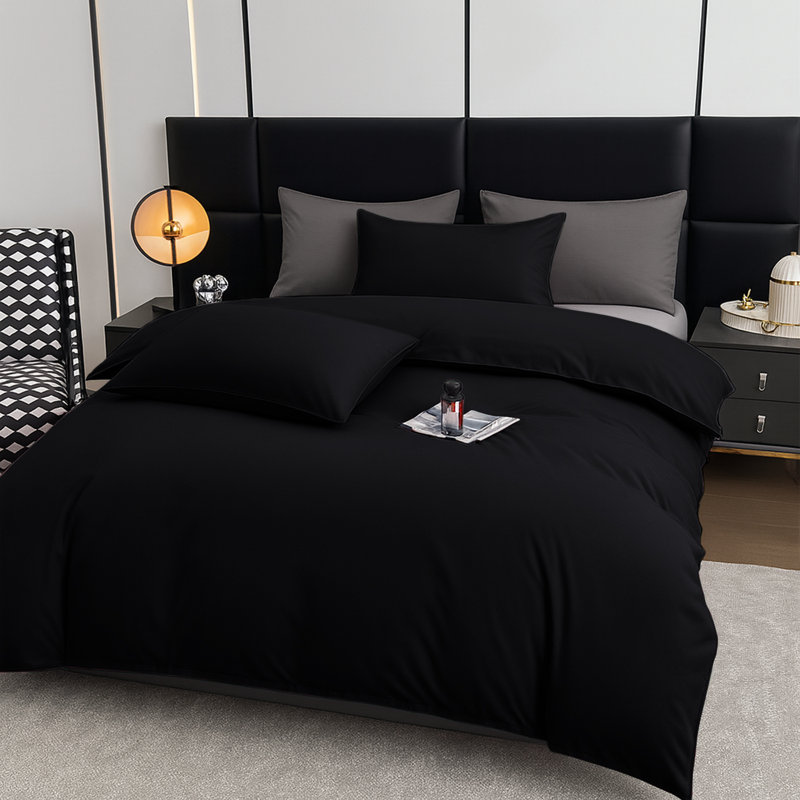 Aspire Homeware Ultra Soft 4 Piece Hotel Quality Dyed Duvet Bedding Set with Pillowcases and Fitted Sheet, Black