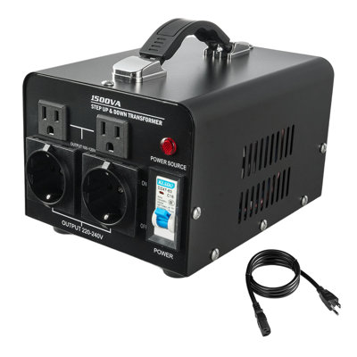 Convertisseur de tension, transformateur 1500VA, transformateur de puissance intensif, convertir de 110V à 220V et 220V à 110V, avec prises américaines, prises européennes, cordon d'alimentation, protection de disjoncteur