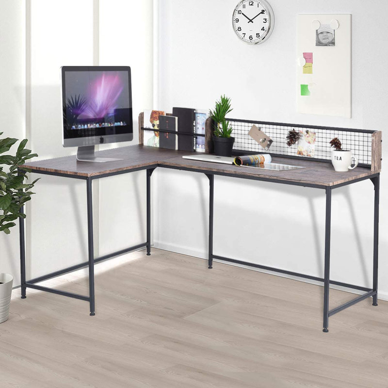 Clerkin L-Shaped Executive Desk, Steel, Black, Brown