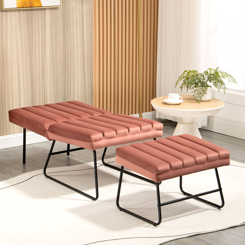 Chaise longue rembourrée Ayma, Velours rose