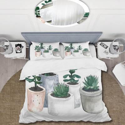 Cactus and Succulent House Plants VI - Ensemble de housse de couette Farmhouse - Microfibre de polyester