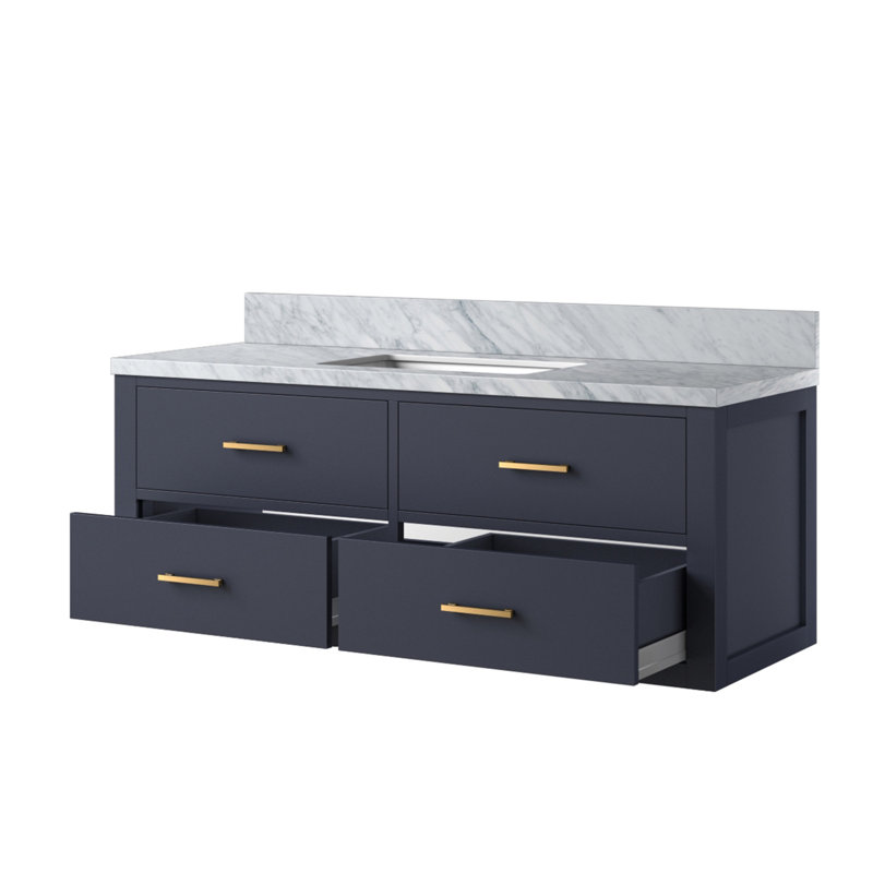 Meuble-lavabo simple bleu 48 po X P 22 po D, avec plateau en marbre de Carrare, Bleu