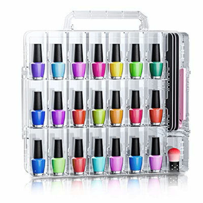 Ultimate 48-Bottle Nail Polish Organizer with Adjustable Dividers - Double-Sided Gel Polish Storage Case for Display and Organization