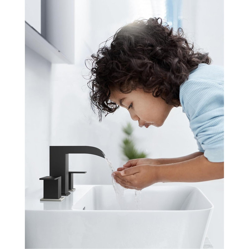 8 Inch Centerset Bathroom Faucet - 3 Hole Installation, Waterfall Spout With Metal Pop-Up Drain & Supply Lines, Dual Handle Vanity Sink Faucet For Basin