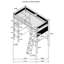 Lit mezzanine simple blanc mat, 3 tablettes de rangement, poste de travail intégré, système de lattes en métal, lit de taille verticale, tablettes ouvertes, métal blanc, panneaux en filet
