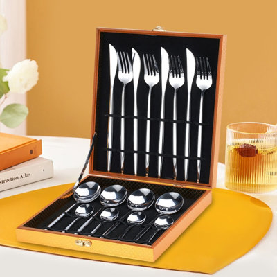 Ensemble de coutellerie en acier inoxydable de qualité supérieure - Collection de 16 cuillères à fourchette avec couteaux pour les restaurants et la maison