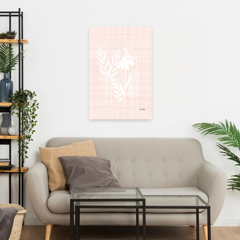 Happy Florals I, art contemporain avec fleur d'oiseau, H 24 po x l 16 po