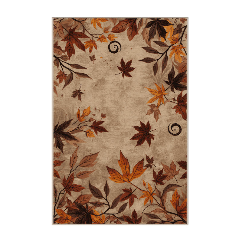 Tapis beige lavable à la machine moderne et contemporain abstrait Laverock - reliure beige, 8 x 10