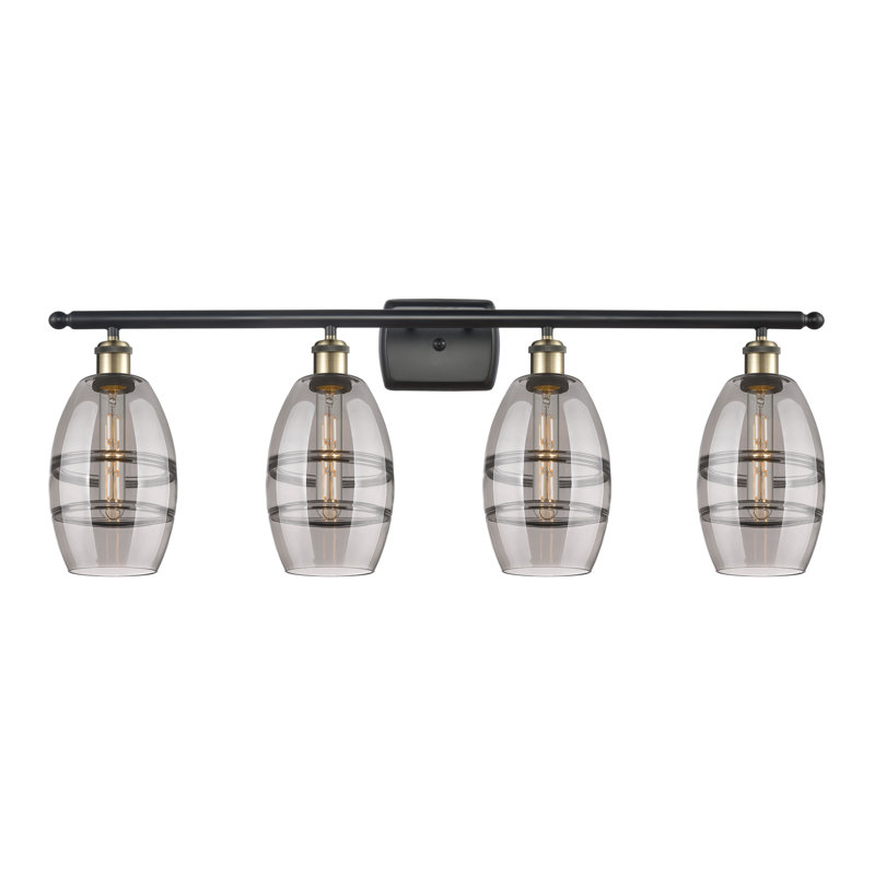 Éclairage pour meuble-lavabo 4 lumières 36 po Ballston - Dundrod, Gris fumée clair, Laiton antique noir
