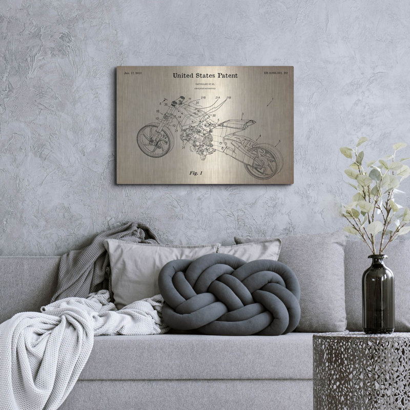 "Motocyclette brevet parchemin" par Luxe Metal Portfolio, H 24 po x l 36 po