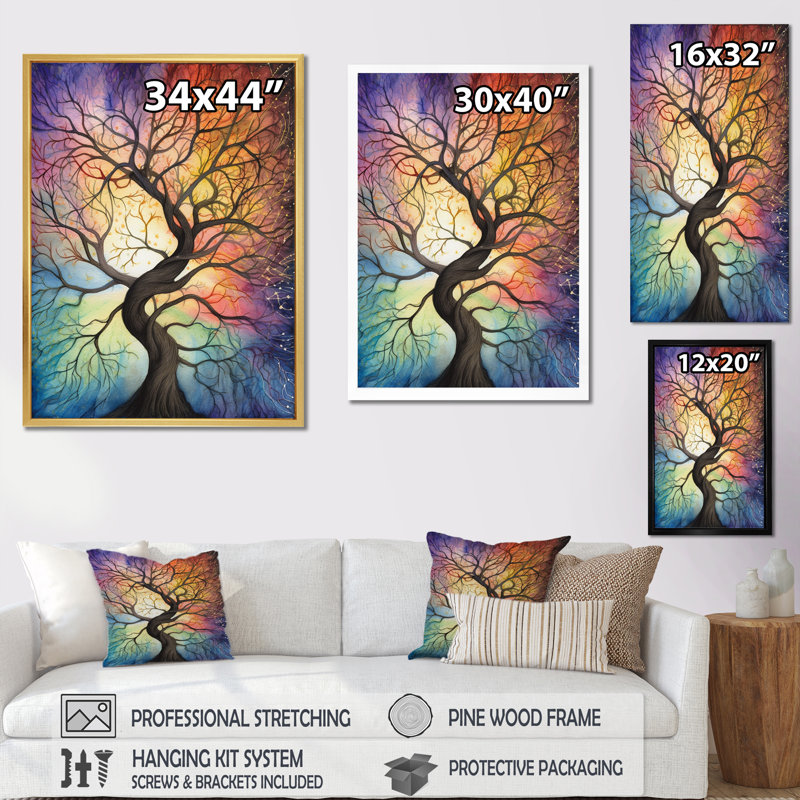 «Majestic Tree Symphony in the Sky», reproduction sur toile, H 44 po x l 34 po x P 1,5 po, Cadre flottant doré