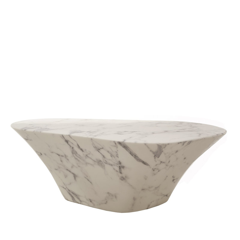 Table basse Alfrida ovale aspect marbre blanc