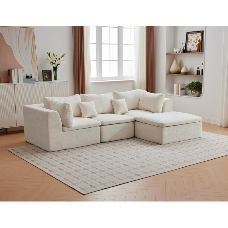 Canapés modulaires, canapé convertible avec repose-pieds, Velours côtelé beige