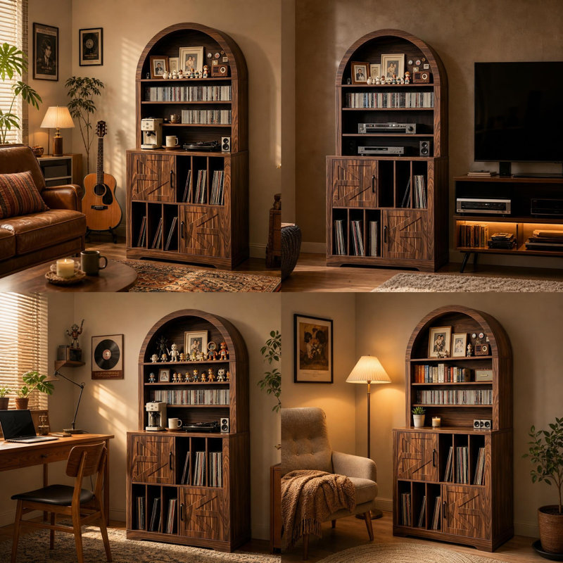 Armoire de rangement 68 po pour disque vinyle avec support pour tourne-disque