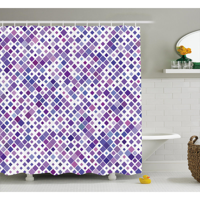  Rideau de douche mauve rétro Artsy + crochets, H 69 po x l 70 po, Crème / mauve