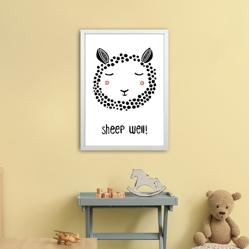 Sheep by Miniofmine - Print, 63cm H x 46cm W x 3cm D, Brown Framed