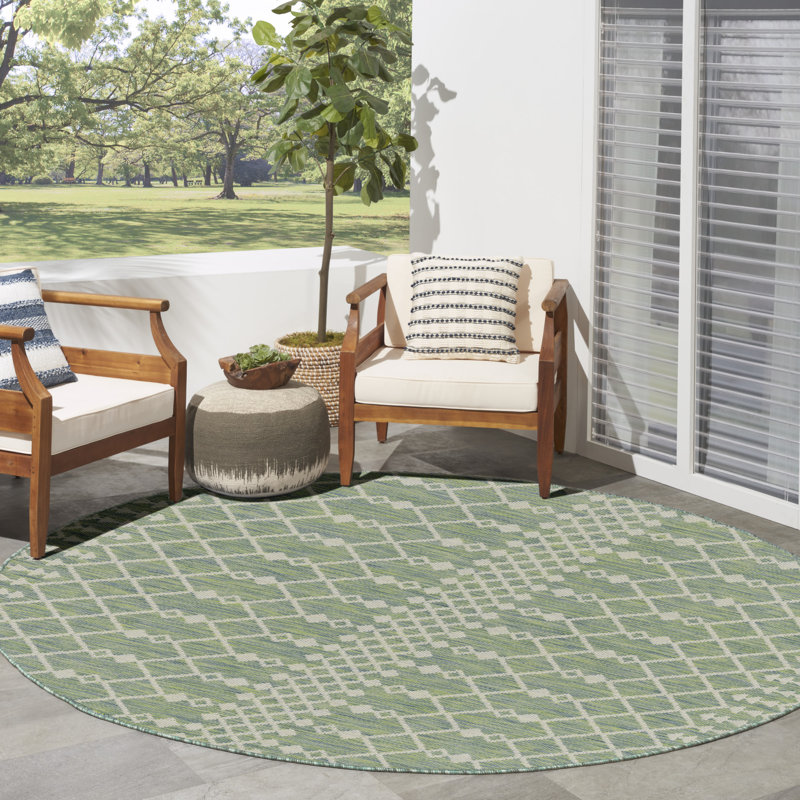 Tapis intérieur / extérieur Robbs, Bleu et vert, Rond 6 pi