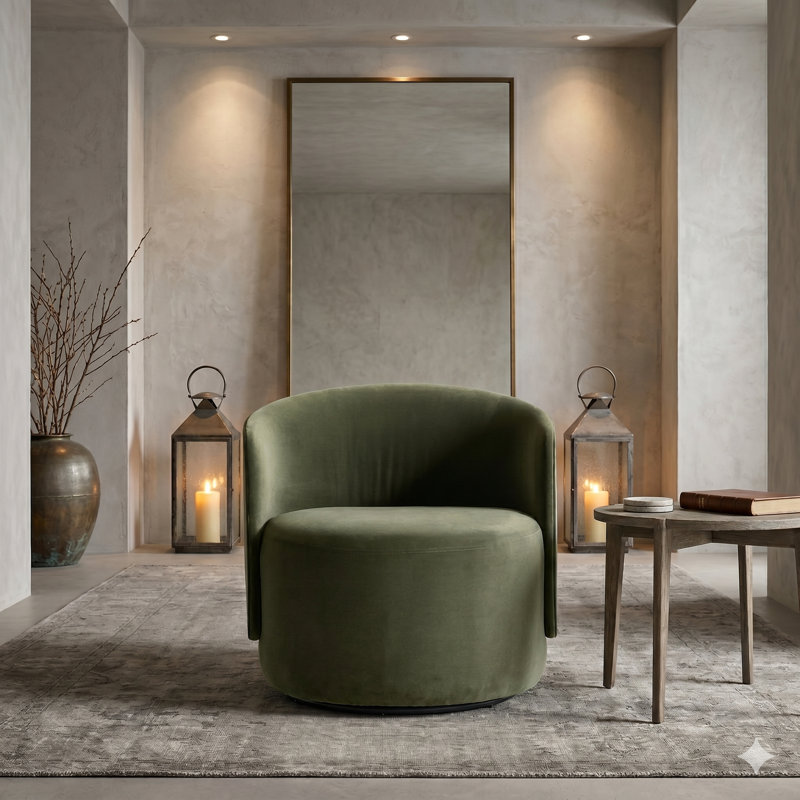 Crosby Swivel Barrel Chair, Green
