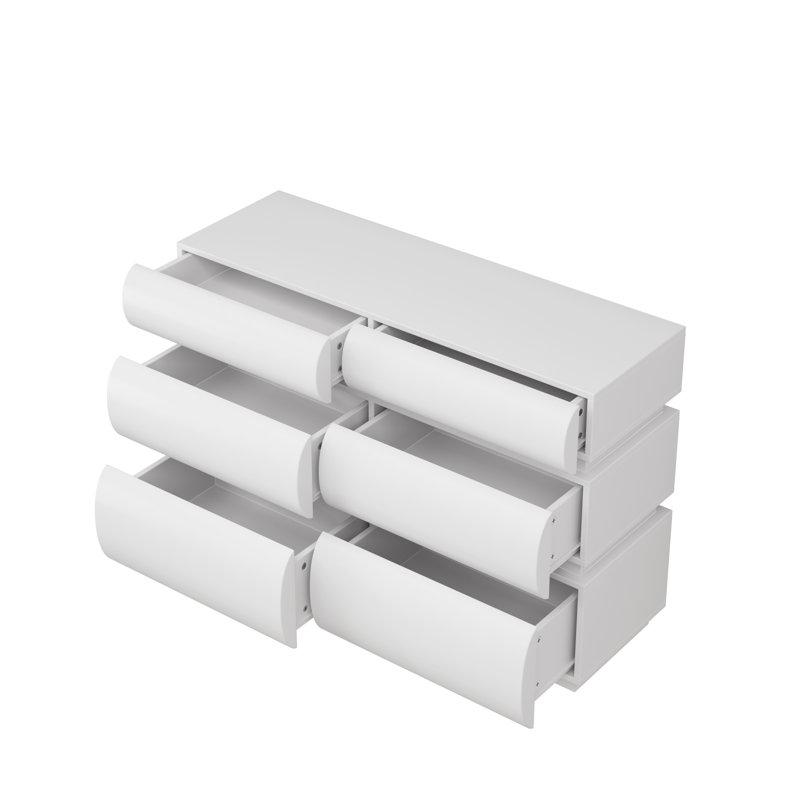 Commode 6 tiroirs pour chambre à coucher, commode blanche sans poignée, commode moderne 6 tiroirs avec rangement large (Même SKU: W757P235726)