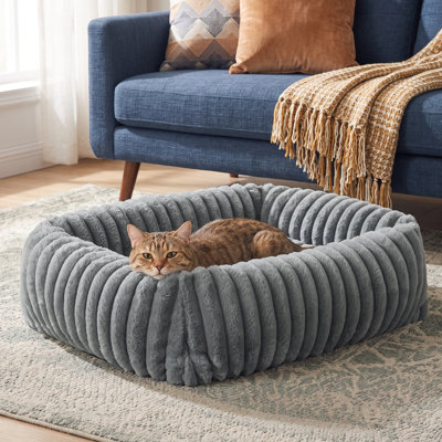 Coussin de lit rectangulaire gris orthopédique pour animal de compagnie de taille S 20 po x 19 po x 6 po avec housse détachable, base antidérapante et lit de chat pour petits animaux de compagnie