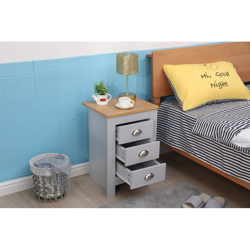 Johanne 40cm W Manufactured Wood Bedside Table, Grey/Oak