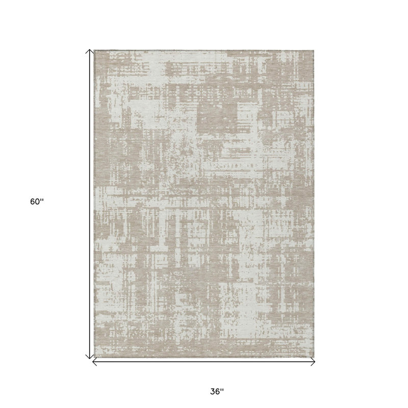 Tapis extérieur lavable abstrait taupe et ivoire 3 pi x 5 pi