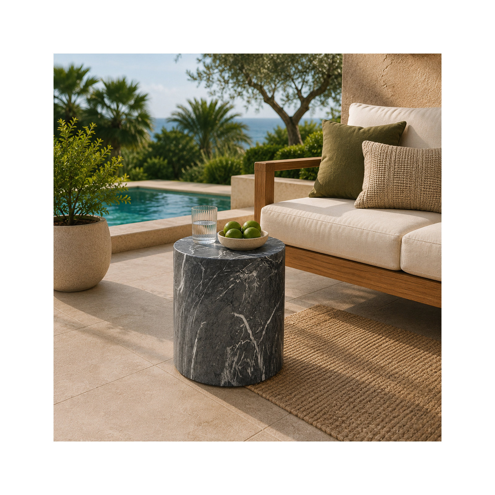 Carley 16" Concrete Outdoor Side Table, Dark Gray Marble