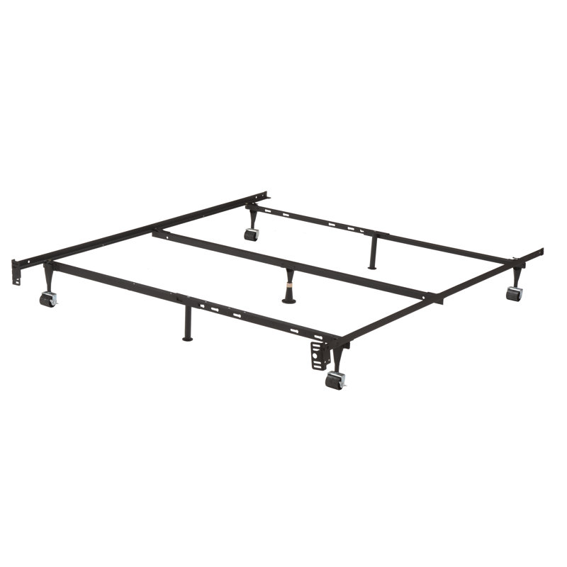 7-Leg Heavy Duty Adjustable Metal Bed Frame – Queen/Full/Full XL/Twin/Twin XL, Center Support Rail, Locking Wheels, Noise-Free, Easy Assembly – Support for Box Spring & Mattress