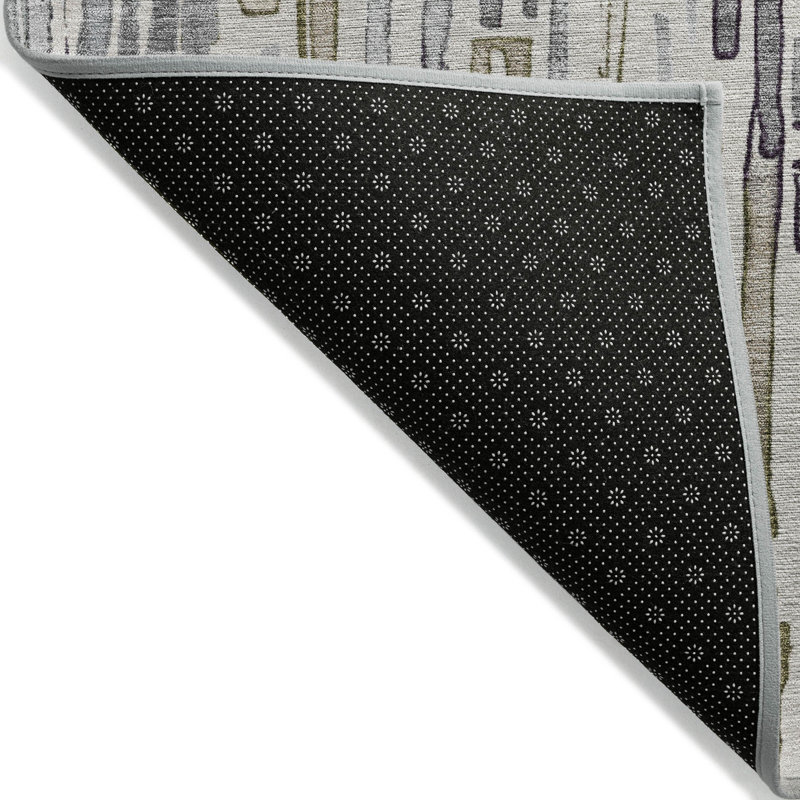 3' X 5' Beige And Gray Striped Washable Indoor Outdoor Area Rug