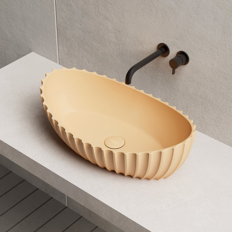 MonBlari 23" X 13" Ingot Solid Surface Bathroom Sink Vibrant Orange, Yellow