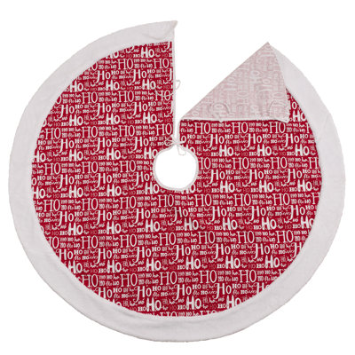Red Cotton  Ho Ho Ho Christmas Tree Skirt 72" Round