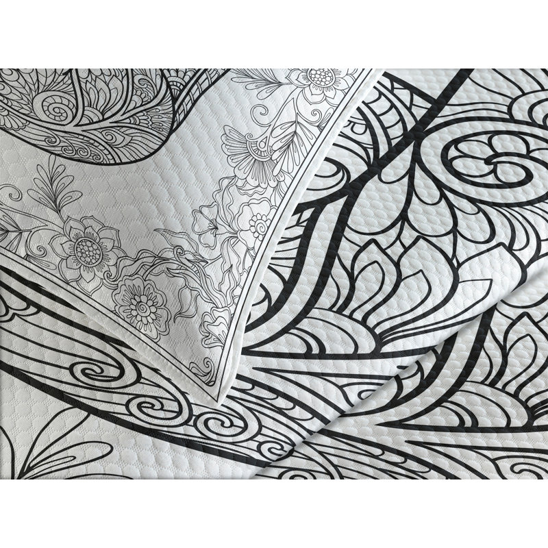 Ambesonne Sloth Bedspread Set Outline Drawing Jungle Black White, Queen Bedspread + 2 Standard Shams