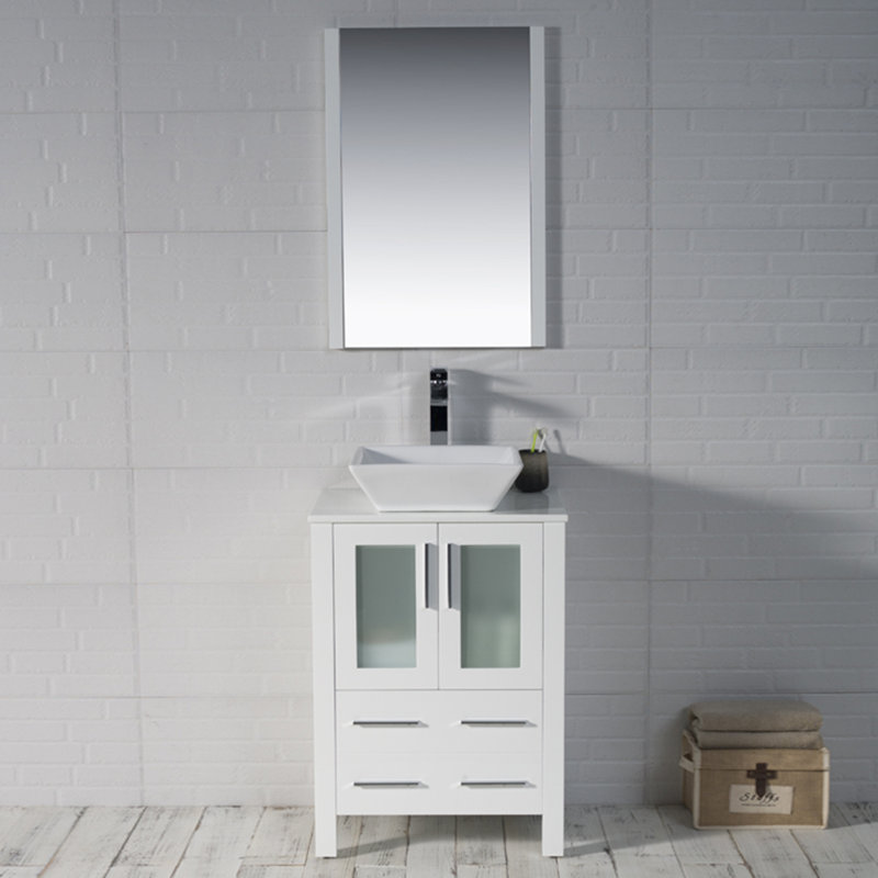 Mance 24 Inch Single Bathroom Vanity Set with Mirror, Glossy White
