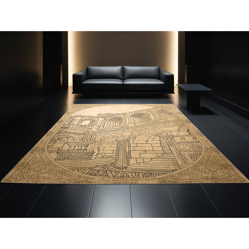 Machine Washable Paitlyn Amman Citadel Jordan Vintage Vintage Look Rug in Beige – Beige Binding, 4x6