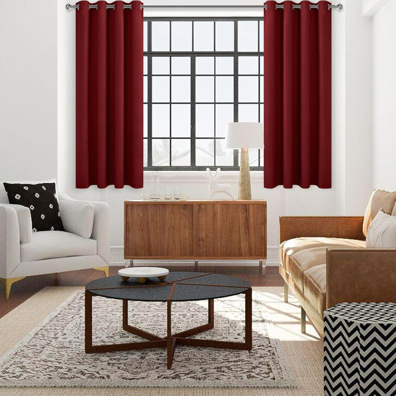 2 Thick Panels Room Darkening Blackout Curtains, Thermal Insulated Block Out Light Grommet Drapes, 52" W x 63" L, Burgundy