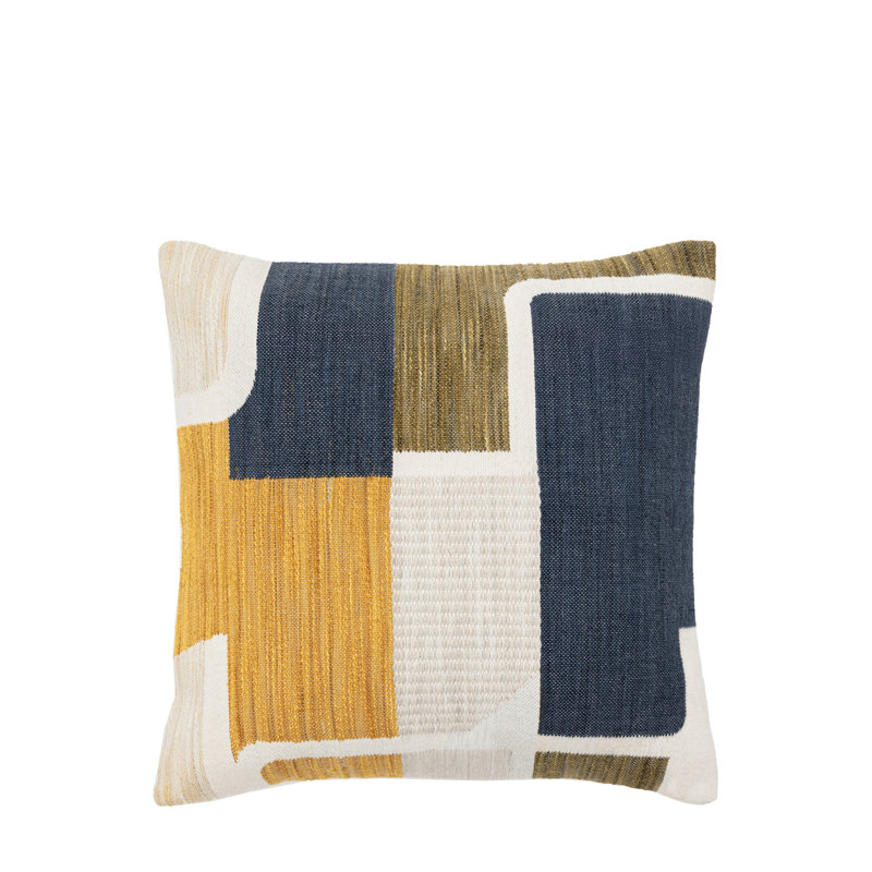 Quinn Jacquard Cushion Ochre & Navy , 0.90cm H x 0.90cm W
