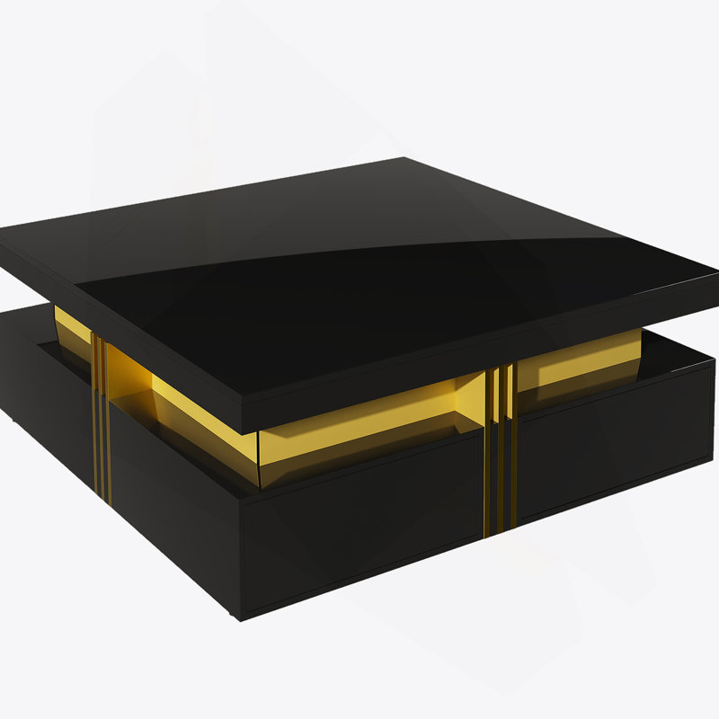 Modern Square Storage Coffee Table With 4 Drawers, Black