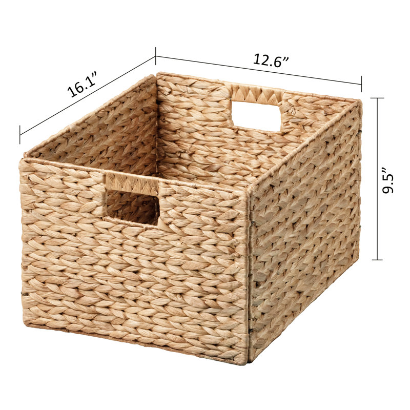 Rectangular Natural Water Hyacinth Hand Woven Rattan Wicker Storage Basket Set with Iron Wire Frame, 6