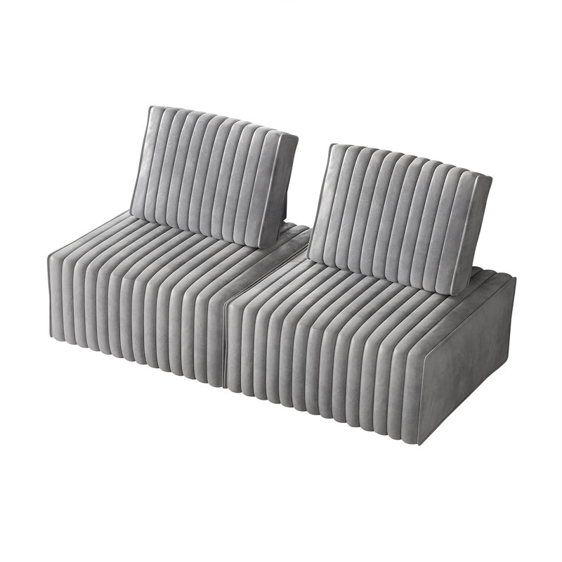 Ensemble 2 pièces de chaises modulaires rembourrées en velours, Gris argenté