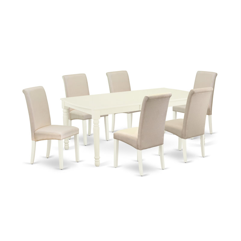 L'ensemble de table de cuisine 7 pièces se compose d'une table de salle à manger rectangulaire avec feuille papillon et de 6 chaises de salle à manger Parson en lin crème, blanc lin