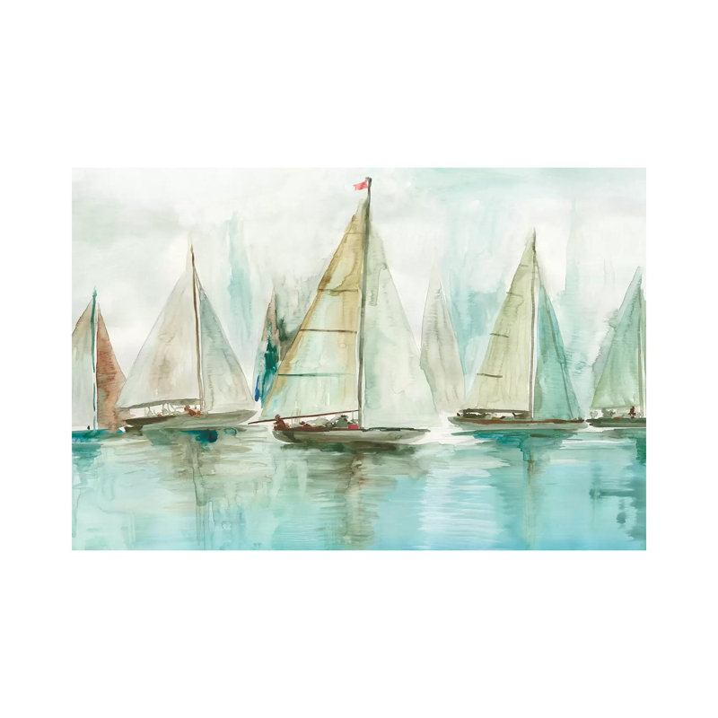 "Blue voiliers I" par Allison Pearce, reproduction d’art, Toile tendue, Pas de tapis, H 40 po x l 60 po x P 1,5 po