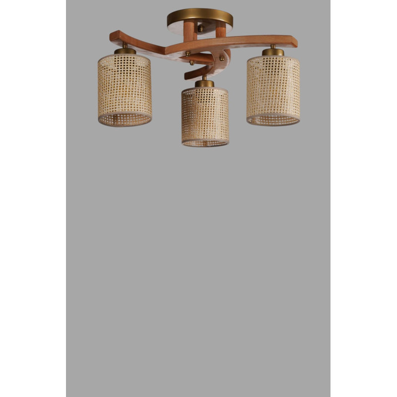 Lustre, 3 niveaux, Beige / noyer / or, Trois lumières