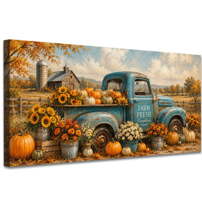 Fall Canvas Wall Art Farm Fresh Pumpkins Painting Pictures Rustic Farmhouse Autumn Decor Artwork for Home Bedroom Living Room Wall Decor, (16"x32")