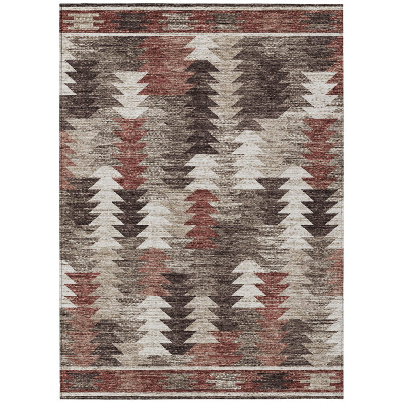 Tapis intérieur / extérieur lavable brun et ivoire 10 pi x 14 pi Southwestern