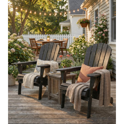 Set of 2 Solid Wood Folding Adirondack Chairs, Outdoor Lounge Patio Chairs for Garden, Lawn & Backyard