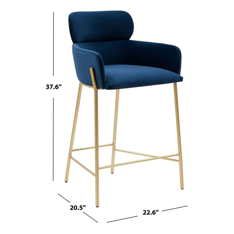 Tighe Upholstered Counter Stool, Gold, Navy Velvet