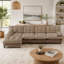 Canapé moderne en forme de L de 138 pouces avec repose-pieds, assise profonde en chenille 4 places, coussin en treillis confortable, café clair
