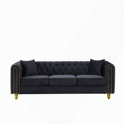 3 Seater +3 Seater Modern Loveseat Sofa,3+3 Seater Couch Comfy Velvet Sofa Button Tufted Rolled Arms and Gold Legs,Chesterfield for Primary Living Spa